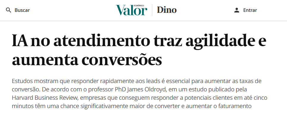 Reportagem: IA no atendimento traz agilidade e aumenta conversões — empresas que respondem e